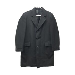 Vintage Mens M/L Black 100% Cashmere Overcoat Old Money Business Coat Union Made
